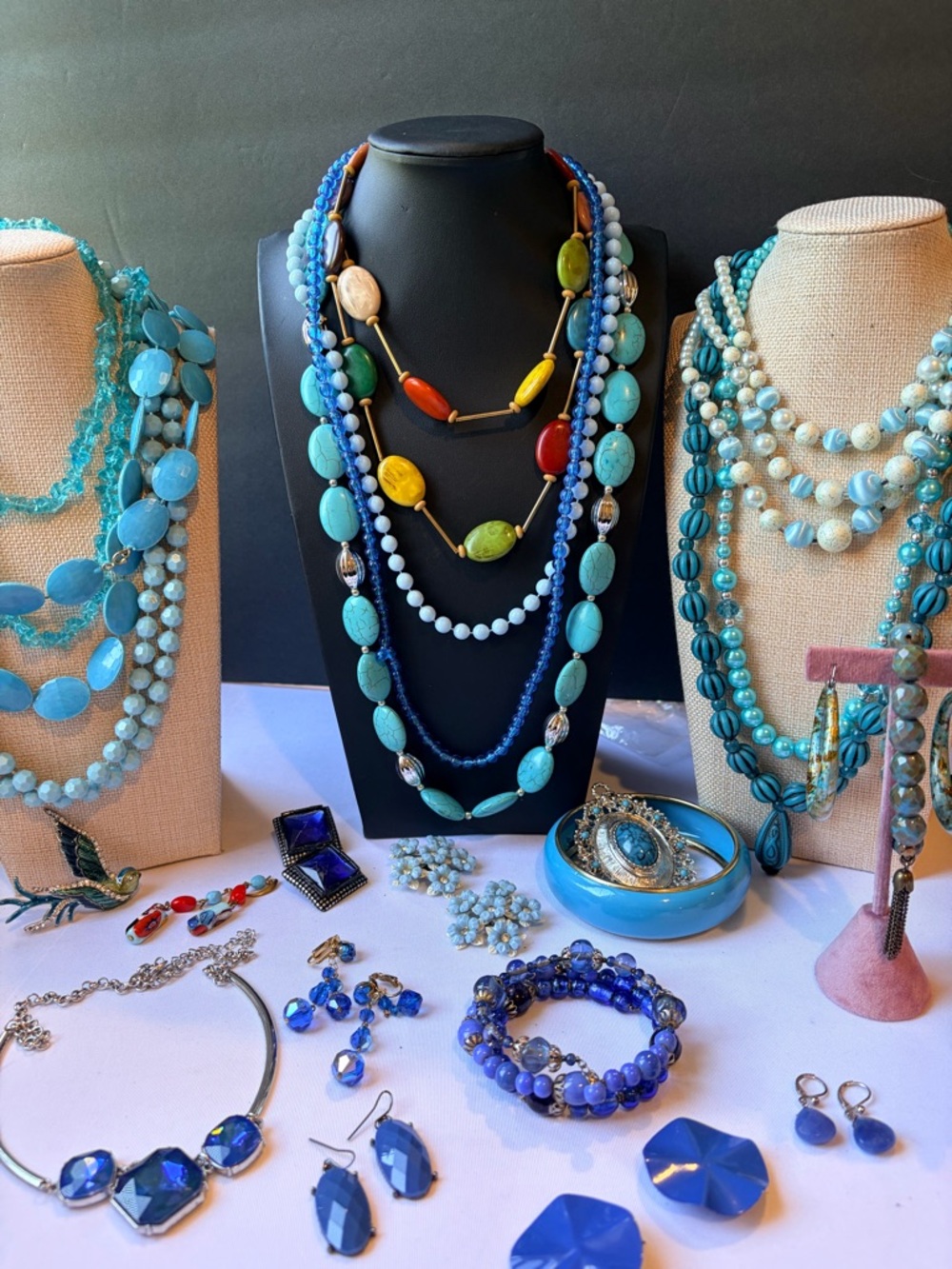 Bundle lot of 11 necklaces, 8 earrings, 3 bracelets 1 brooch 1 pendant